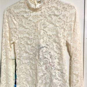 Forever 21 Cream Lace Long Sleeve Top